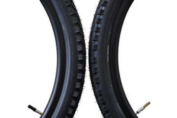 Bike tires stacked neatly isolated cleanly on transparent background
