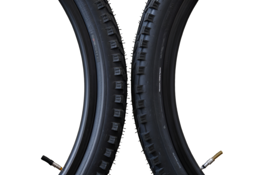 Bike tires stacked neatly isolated cleanly on transparent background
