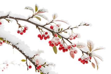 A snowy branch with red berries and winter blooms against on AI Generated by PNG