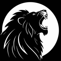 Lion Roaring Silhouette in Black – Editable Vector Design on White Background