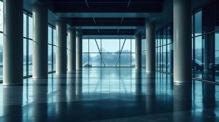 Sleek Minimalist Hall Cement Pillars and Natural Light Shadows