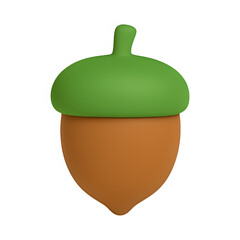 3d acorn icon isolated on transparent background. nature or autumn concept