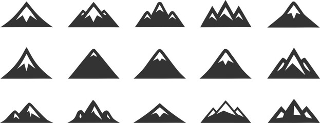 Diverse mountain peaks in dark gray silhouette vector