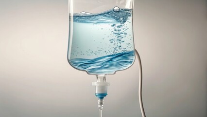 Intravenous Infusion of Water: The image presents a close-up of a transparent intravenous bag, its interior filled with clean water, depicting a clear illustration of hydration and health. 
