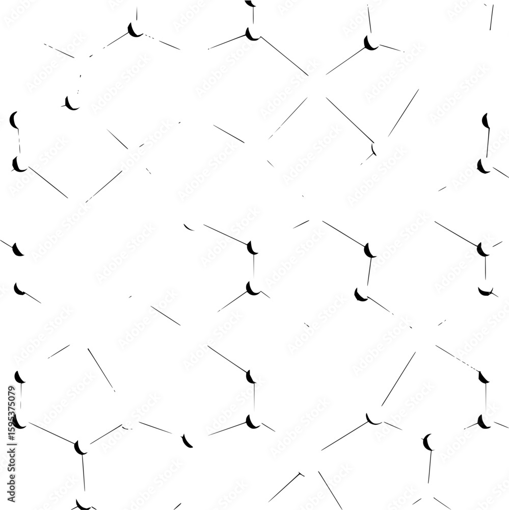Poster repeating pattern of black lines and semi circles creating a geometric design on a white background