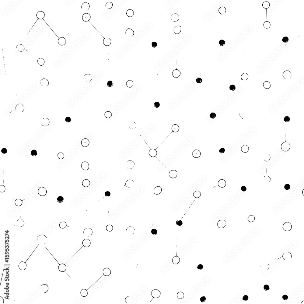 Poster scattered arrangement of circles and filled circles connected by lines on a white background design 