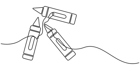 Continuous one line crayon icon. Drawing crayon in one line art style. Crayon continuous one line drawing. School and office supplies. Outline Symbol Vector Illustration. Editable stroke vector.