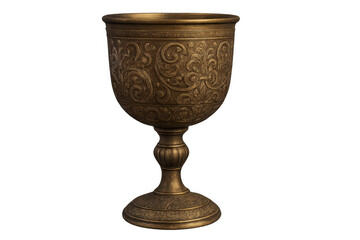 Golden chalice with ornate floral decorations, isolated on transparent background, ready for compositing