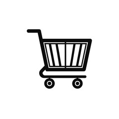 Simple shopping cart silhouette icon for e commerce and retail isolated on white background