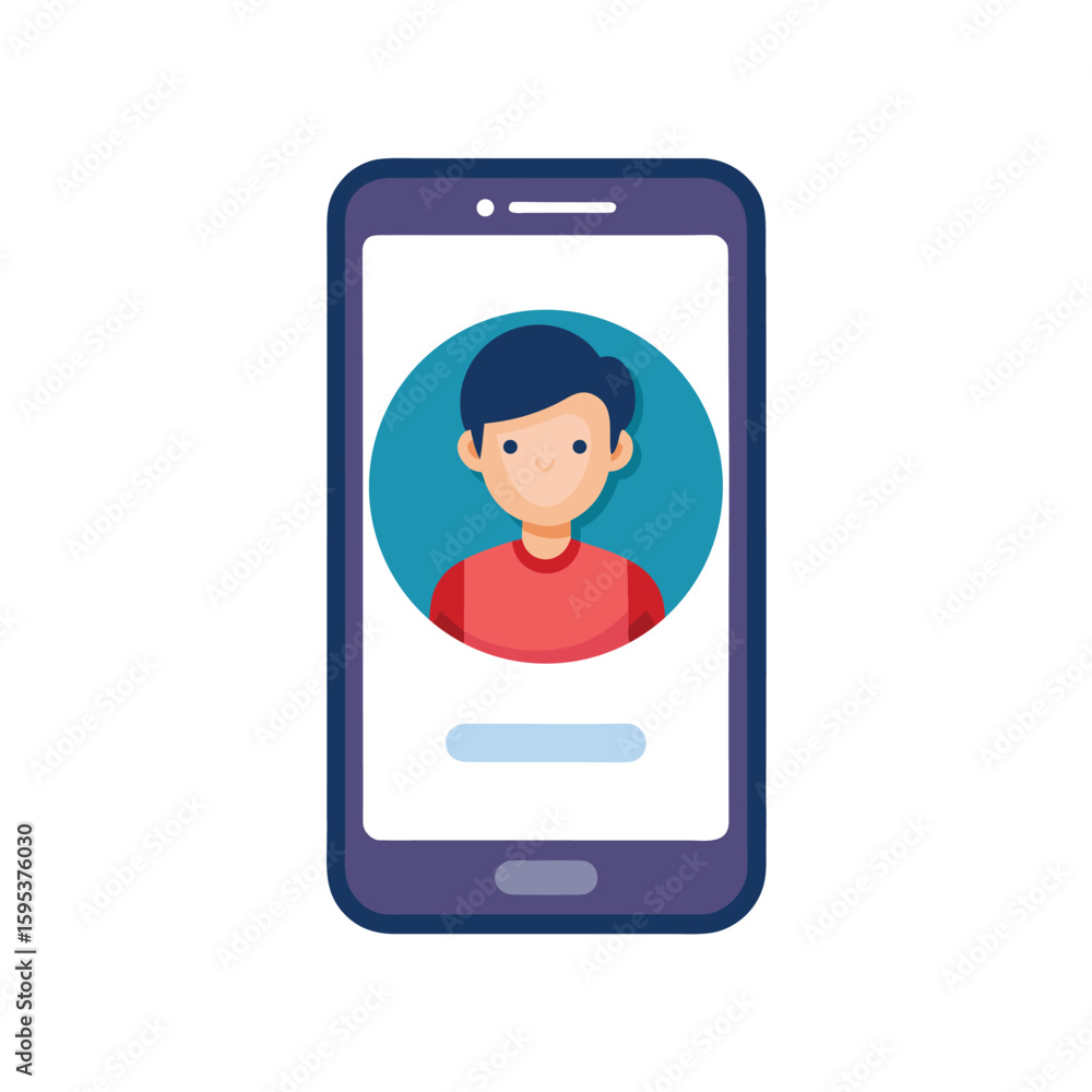 Poster modern smartphone displaying a user profile with mobile marketing elements isolated on white backgro