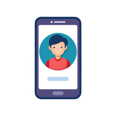 Modern smartphone displaying a user profile with mobile marketing elements isolated on white background