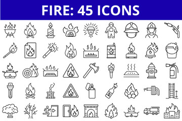 Fire icons collection featuring various flame-related objects  