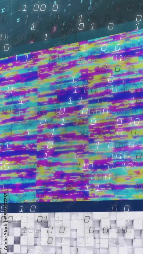 Aufkleber Overlaying binary code, colorful digital patterns creating animation on abstract background