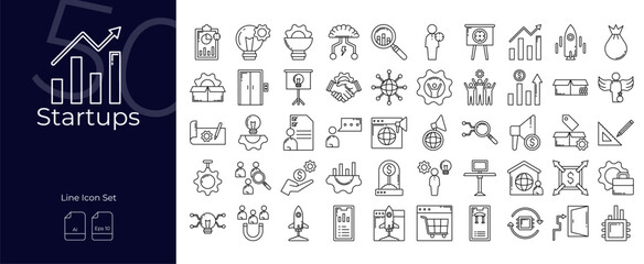 Startups Line Editable Icons set. Vector illustration in modern thin line style of Startups icons: management, marketing, rocket, etc