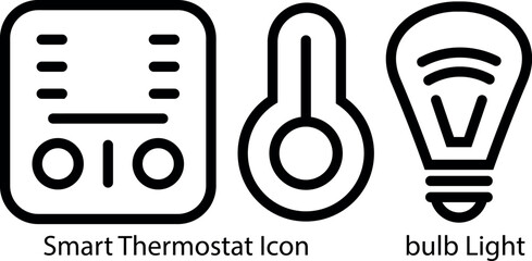 Smart Thermostat icon set vector, bulb light line art black.eps
