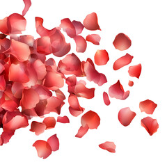 Rose petals scattered, top-down arrangement, transparent background.