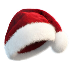 Santa Claus hat with fluffy trim, curved and soft, isolated PNG with transparent background.