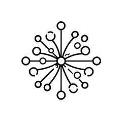 Illustration of a dandelion like structure with circles connected by lines radiating outwards symmetrically