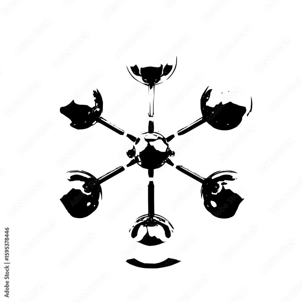 Poster abstract black and white atomic structure with six spheres connected to a central sphere design view