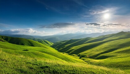 Obraz premium lush green hills create a serene and tranquil landscape view