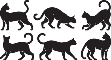 Black cat silhouettes set illustration on white background