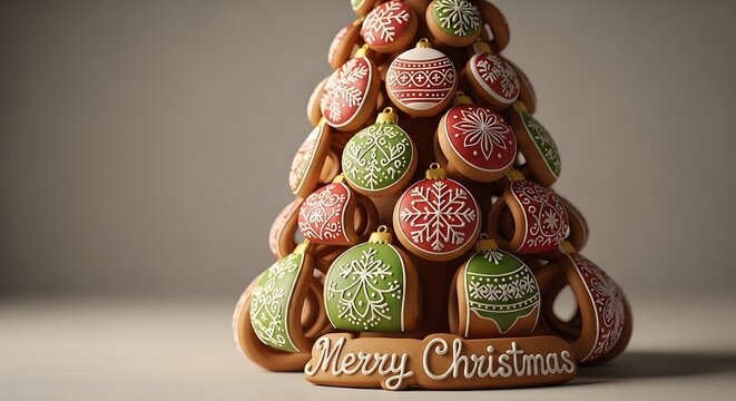 Festive gingerbread christmas tree decorated with charming ornaments and holiday greetings perfect - Powered by Adobe