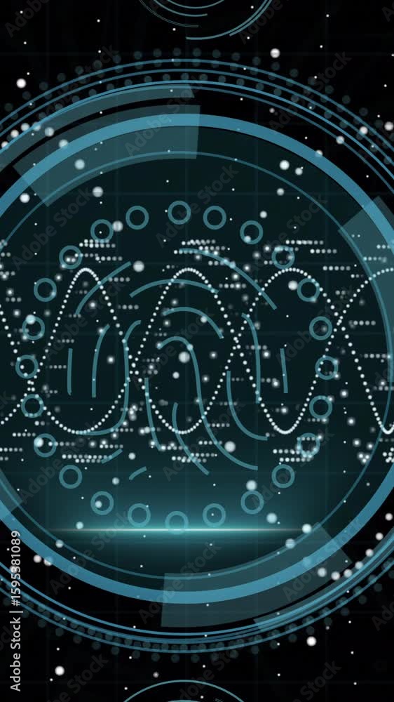 Poster Digital network and data processing animation with futuristic circular interface