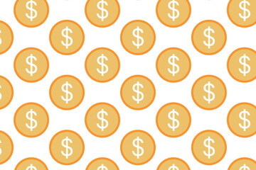 Dollar coin pattern on white background . Money pattern . Dollar coin background . Vector illustration