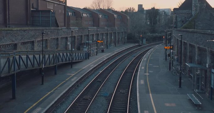 Abandoned empty train station during pandemic lockdown