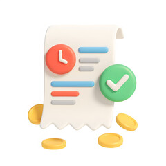 3d document with coins icon isolated on transparent background. finance or approval concept