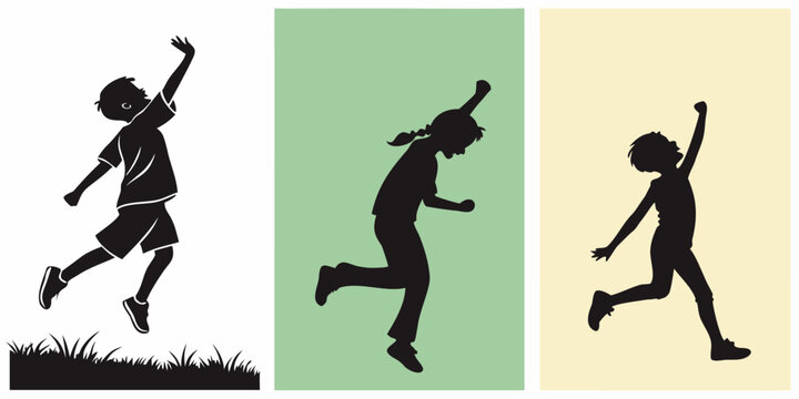 Vector Child Silhouettes Set – Energetic Full-Body Poses with Modern Lively Style