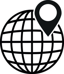 Globe and location icon . Global location icon . Browser pin icon . Vector illustration