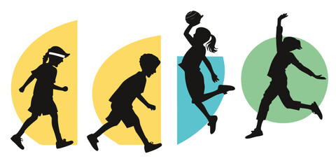 Vector Child Silhouettes Set – Energetic Full-Body Poses with Modern, Lively Style