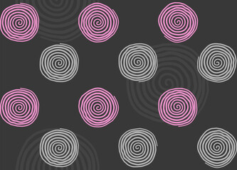 Hand drawn dark seamless pattern with abstract circles spiral.