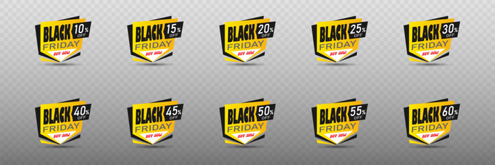 Obraz premium Set of Black Friday price tags with percentages and discounts.