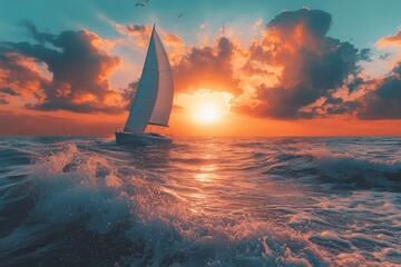 Sunset Sailboat Adventure: A Serene Ocean Voyage at Golden Hour