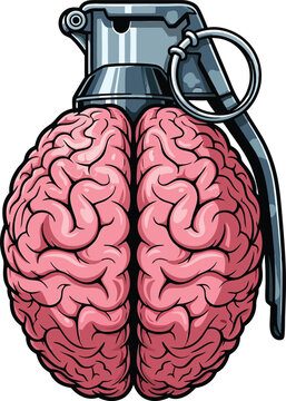 Brain grenade vector illustration depicting explosive thoughts and mental concepts