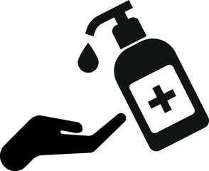 Hand sanitizer icon . Washing hand with sanitizer liquid soap icon . Wash your hands with liquid soap icon . Vector illustration