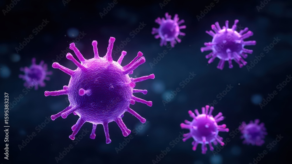 Aufkleber virus structure concept, colorful 3d rendering of microscopic virus particles floating in fluid, for