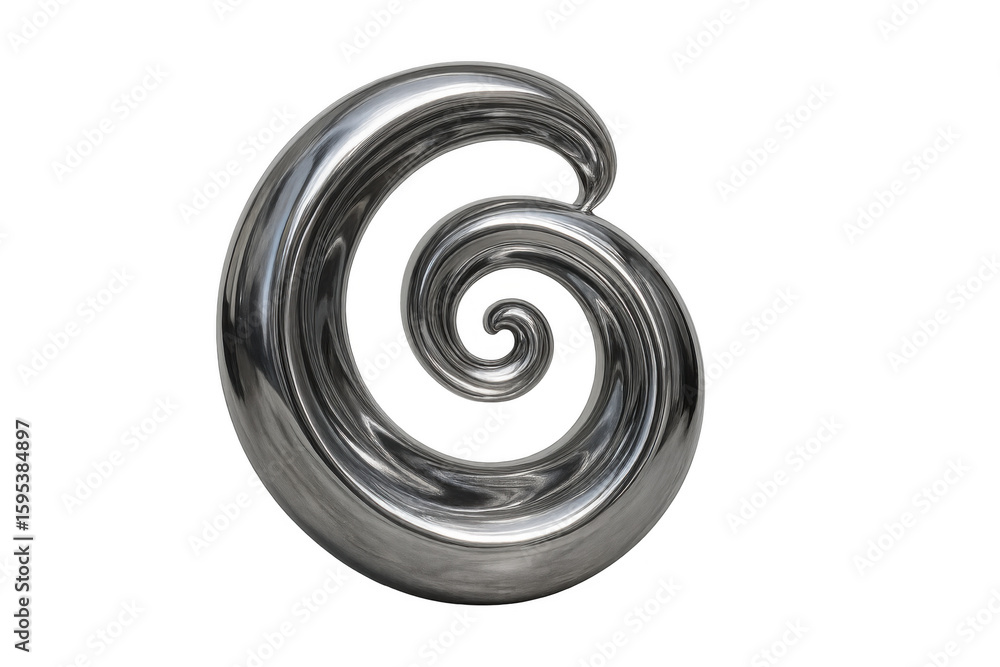 Poster metallic chrome spiral rotating, symbolizing technological progress and sleek modern design against 