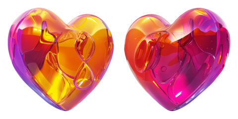 Holographic Heart Shapes - Iridescent Glossy Rainbow Hearts on Transparent Background for Valentine's Day Designs, Love Themes, and Digital Art Projects