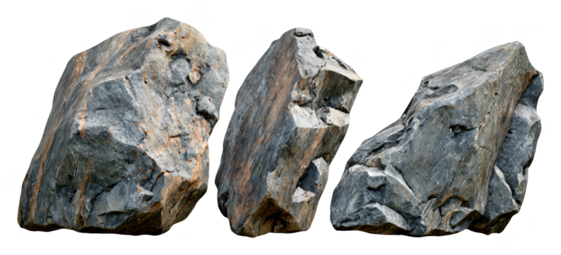 Raw Flint Stone Collection – Natural Gray-Blue Mineral Specimens on Transparent Background for Archaeology Resources, Geology Education, and Digital Design