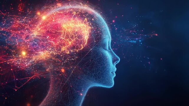 Mindscape: Capturing the essence of human thought and cognition, a luminous representation of the mind, illuminated by interconnected pathways and vibrant energy fields, sparks innovation.