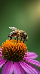 Honeybee on Purple Coneflower Close-Up