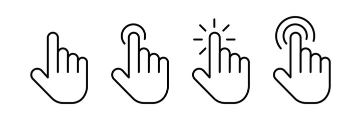 Click tap press touch pointer finger hand gesture interaction interface line symbol icon vector illustration set.