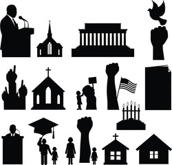 Empowering Social Justice & Community Silhouettes: Diverse Vector Icons Representing Advocacy, Faith, Education, and Human Rights Movements.