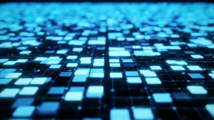 Abstract digital grid of glowing blue squares - Powered by Adobe