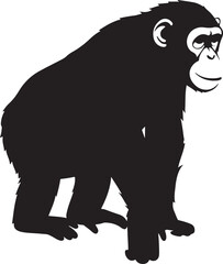 Majestic Chimpanzee Illustration: A Striking Silhouette of Primate Power, Captivating Chimpanzee Design: A Bold Silhouette for Wildlife and Conservation Themes