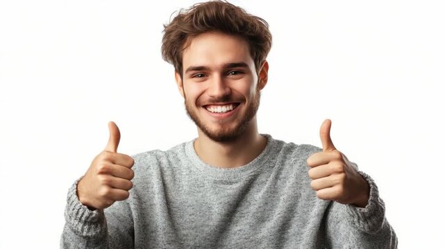Thumbs Up of Approval: A cheerful young individual with a beaming smile conveys a message of affirmation and agreement, signifying optimism and positive endorsement.