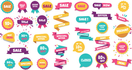 Sale offer discount vector banner set for promotion marketing and advertising campaign design on transparent background